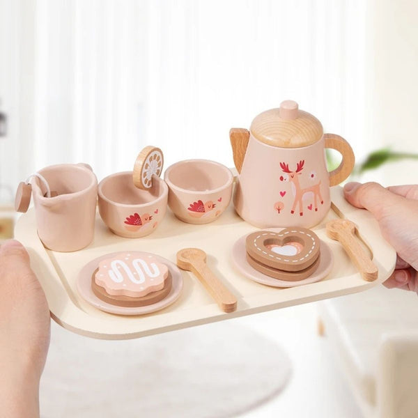 Öğleden sonra çayı oyun seti, Ahşap çay seti oyuncağı, Montessori mutfak oyuncakları, Eğitici ahşap yemek takımı, Hediye çay seti oyuncağı